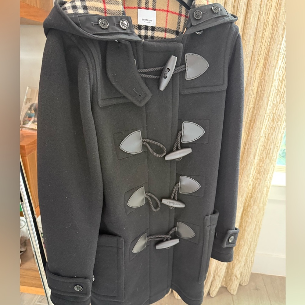 NWT Burberry Black Toggle Merton Pea Coat